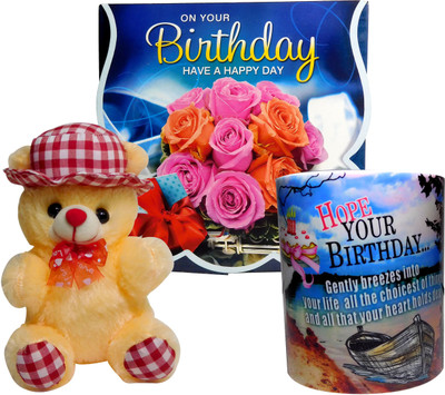 

Siddhi Gifts combo gift for wife birthday - Birthday Greeting Card, Soft Hat Teddy With Coffee Mug(Set of 1)