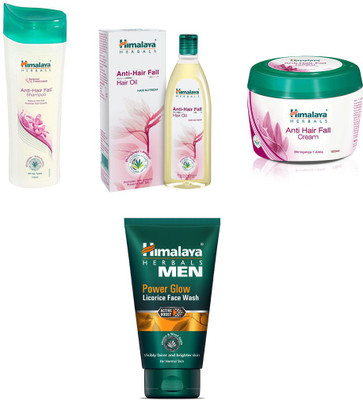 

Himalaya anti hair fall shampoo, anti hair fall oil, anti hair fall cream, power glow face wash(Set of)