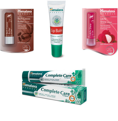 

Himalaya Rich Cocoa Butter Lip Care , Lip Balm, Litchi Shine Lip Care, Toothpaste(Set of)