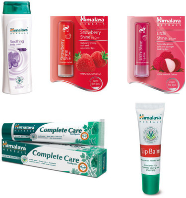 

Himalaya Soothing Body Lotion, Strawberry Shine Lip Care, Litchi Shine Lip Care, Toothpaste, Lip Balm(Set of)