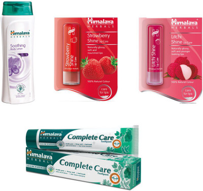 

Himalaya Soothing Body Lotion, Strawberry Shine Lip Care, Litchi Shine Lip Care, Toothpaste(Set of)