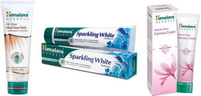 

Himalaya Oil Clear Mud Face Pack, Toothpaste, Natural Glow Fariness Cream(Set of)