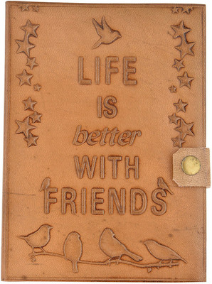 

Hare Krishna Handicrafts Regular Diary(Life is Better emboss hanade paper antique leathe journal diary, Tan)