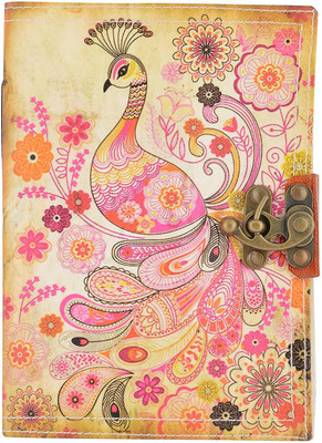 

Hare Krishna Handicrafts A5 Diary(Peacock print canvas handmade paper diary with lock, Multicolor)