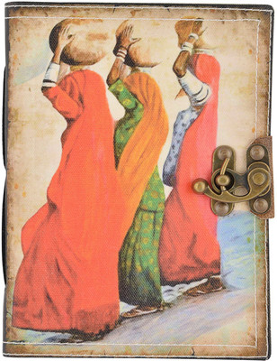 Hare Krishna Handicrafts A5 Diary(Rajasthani women painting canvas diary notebook journal with lock, Multicolor)