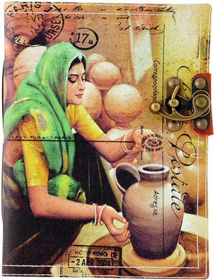 

Hare Krishna Handicrafts A5 Diary(Lady painting handmade paper canvas journal, Multicolor)