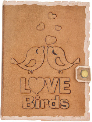 

Hare Krishna Handicrafts Regular Diary(Love Birds handcrafted deckledge leather journal diary, Tan)