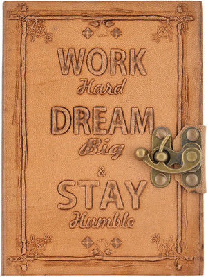 

Hare Krishna Handicrafts Regular Diary(Work Hard Dream Big english quote handicraft antique leather journal with lock, Tan)