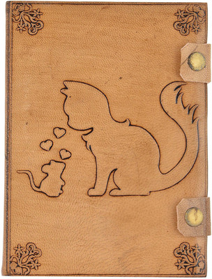 

Hare Krishna Handicrafts Regular Diary(Loving Cat emboss handicraft leather diary journal, Tan)