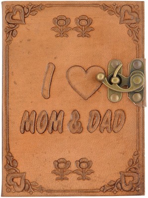 

Hare Krishna Handicrafts Regular Diary(I Love Mom and Dad handmade paper leather diary, Tan)