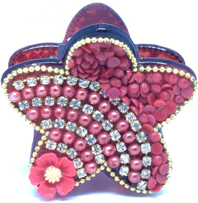 

M K Designs Flower with Diamond stones Hair Claw(Red, Blue, Pink)