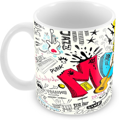 

Tuelip Printed Streaming Music Tea & Coffee 350 ML Ceramic Mug(350 ml), White