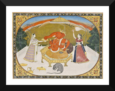 

Indian Art Painting Collection - Ganesha Paintings - Ganesha miniature Paintings - Premium Quality Framed Poster Paper Print(17 inch X 12 inch)