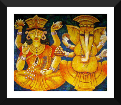 

Indian Art Painting Collection - Ganesha Paintings - Lakshmi Ganesha - Premium Quality Framed Poster Paper Print(17 inch X 12 inch)