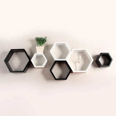 

Decorasia Black & White Hexagon Shape Set Of 6 MDF Wall Shelf(Number of Shelves - 6, White, Black)