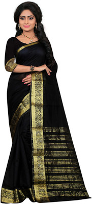 

It's Banii Woven Maheshwari Handloom Silk Saree(Black)