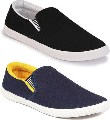 

Chevit Men's Combo Pack of 2 Black & Blue Canvas Shoes For Men(Black, Blue