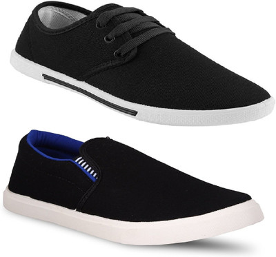 

Chevit Men's Combo Pack of 2 Black Canvas Shoes For Men(Multicolor