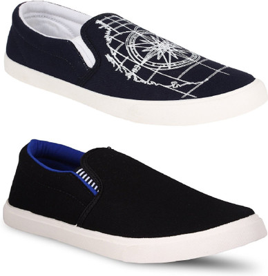 

Chevit Men's Combo Pack of 2 Black & Blue Canvas Shoes For Men(Navy