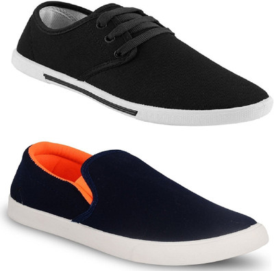 

Chevit Men's Combo Pack of 2 Black & Blue Canvas Shoes For Men(Black, Navy