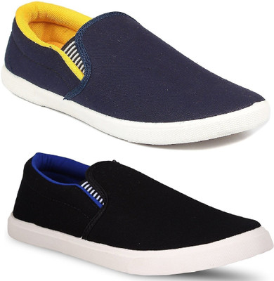 

Chevit Men's Combo Pack of 2 Black & Blue Slip On Sneakers For Men(Black, Blue
