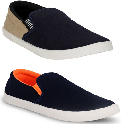 

Chevit Men's Combo Pack of 2 Black & Blue Slip On Sneakers For Men(Black, Blue