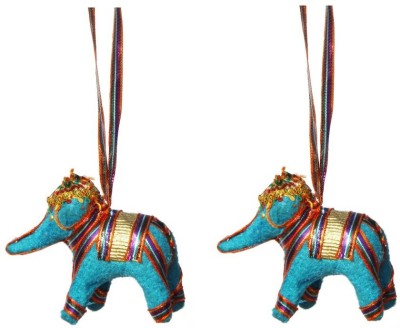 Handicrafts Paradise Door Hanging sky blue velvet cloth elephant pair Decorative Showpiece  -  8 cm(Fabric, Multicolor)