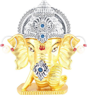 

smstraders Mukh Ganesh Decorative Showpiece - 4.2 cm(Gold Plated, Gold, Silver)