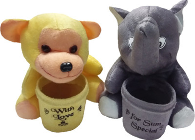 

Aparshi Trendy Monkey and Elephant stuffed soft pen holdder (Pack of 2) - 18 cm(Multicolor)