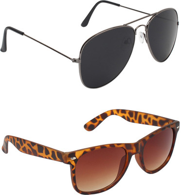 ABNER Aviator, Wayfarer Sunglasses(For Men & Women, Black, Black)