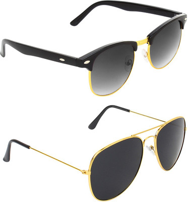 ABNER Clubmaster, Aviator Sunglasses(For Men & Women, Black, Black)