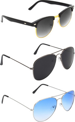 

Abner Clubmaster, Aviator, Aviator Sunglasses(Black, Black, Blue