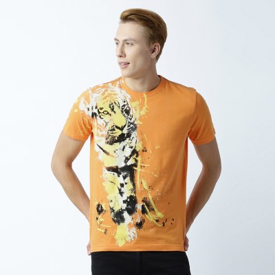 HUETRAP Printed Men Round Neck Orange T-Shirt