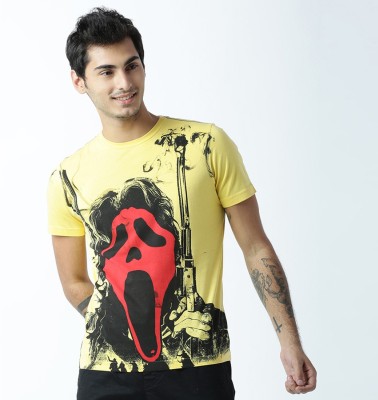 HUETRAP Printed Men Round Neck Yellow T-Shirt