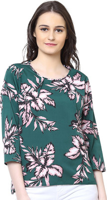 HARPA Casual 3/4 Sleeve Printed Women Green Top