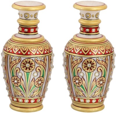 Handicrafts Paradise Marble flower pot pair with intricate painting Stoneware Vase(6 inch, Multicolor)