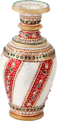Handicrafts Paradise Marble flower vase in Red meena work Stoneware Vase(6 inch, Multicolor)