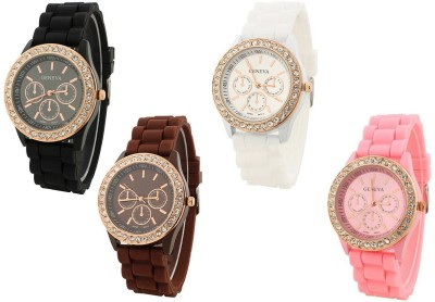keepkart XYZ-MULTICOLOR FLORAL PARTY WEAR DIAMOND STUDDED Analog Watches Combo Watch  - For Women   Watches  (Keepkart)