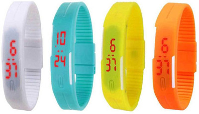 Fashion Gateway White Light Blue Yellow and Orange Led Magnet Band (pakc of 4) Digital Watch - For Boys & Girls