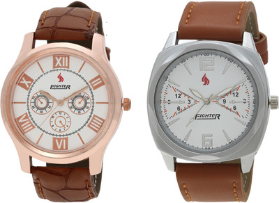 Fighter Casual Brown Leather Combo 612-734 Watch - For Men