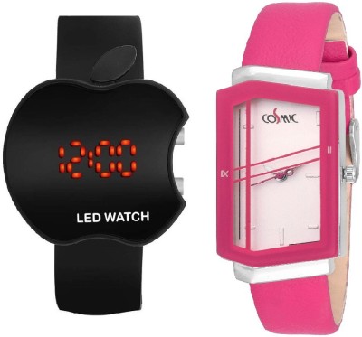 COSMIC COMBO OF BLACK APPLE LED AND DARK PINK 3 LINES FANCY AND DESIGNER Watch  - For Men & Women   Watches  (COSMIC)