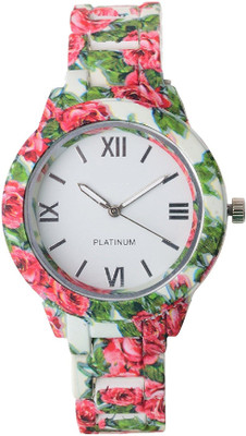 

Zillion Pink & Green Floral Print Ceramic Watch - For Women