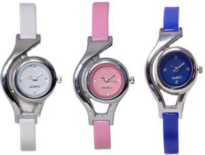 Ethnic and Style White, Pink And Blue Women Wrist Watch Round Dial Formal Watch  - For Women   Watches  (Ethnic and Style)
