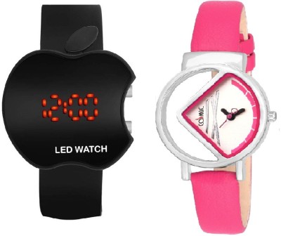 COSMIC SLIM AND LIGHT WEIGHT COMBO OF BLACK APPLE LED WITH DARK PINK DESIGNER DIAL Watch  - For Men & Women   Watches  (COSMIC)