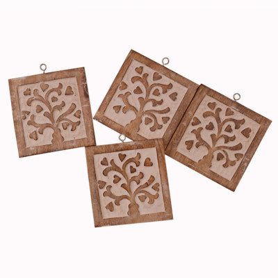 Purpledip Square Wood Coaster Set(Pack of 4)