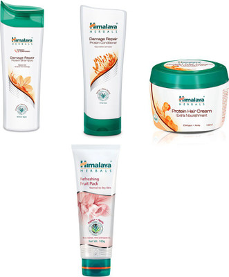 

Himalaya damage repair protein shampoo, damage repair protein conditioner, protein hair cream, refreshing fruit pack(Set of)