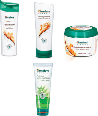 

Himalaya damage repair protein shampoo, damage repair protein conditioner, protein hair cream, neem face wash(Set of)