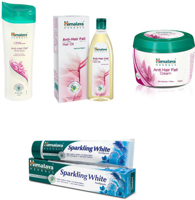 

Himalaya anti hair fall shampoo, anti hair fall oil, anti hair fall cream, sparkling white paste(Set of)