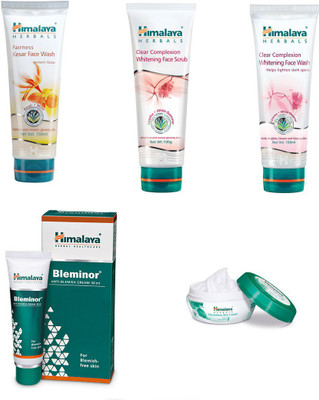 

Himalaya Fairness Kesar Face Wash, Clear Complexion Whitening Face Scrub, Clear Complexion Whitening Face Wash, Bleminor Anti Blemish Cream, Nourishing Skin Cream(Set of)