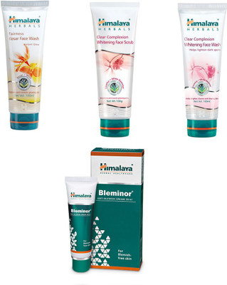 

Himalaya Fairness Kesar Face Wash, Clear Complexion Whitening Face Scrub, Clear Complexion Whitening Face Wash, Bleminor Anti Blemish Cream(Set of)